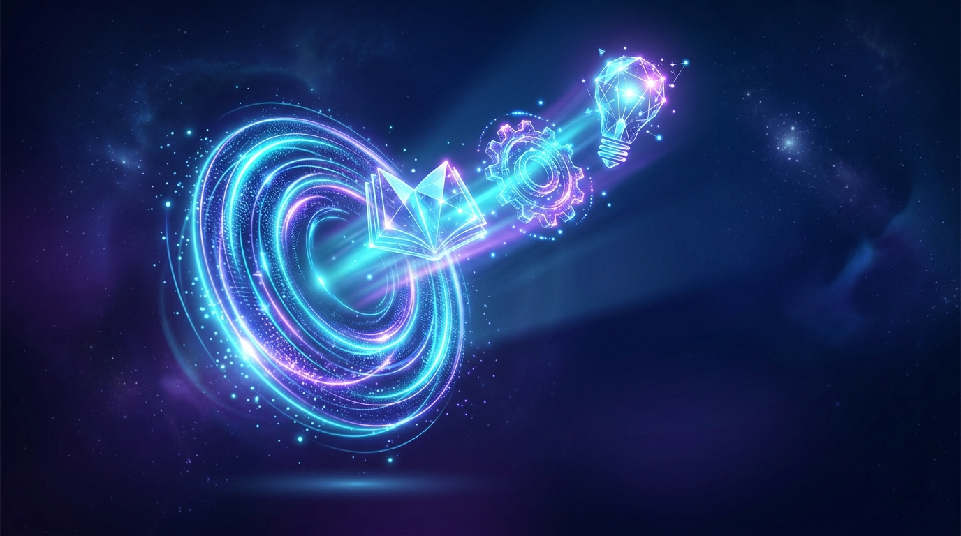 Futuristic abstract portal with glowing cyan rings representing course exploration at Vani Info Tech